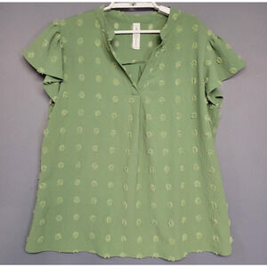 B Collection by Bobeau Shirt Womens XL Green Clip Dot Flutter Sleeve Blouse
